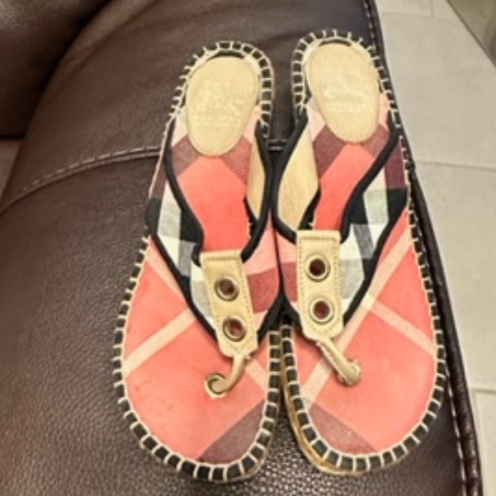 Burberry Red and Black Check Sandals